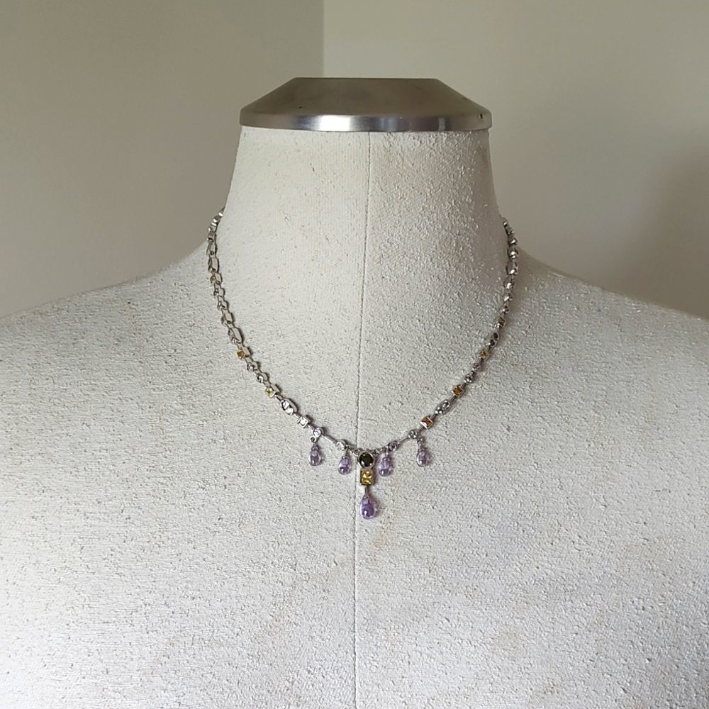 Sterling Silver 925 RP CZ Stones Crystal  Lavaliere Statement Necklace 18 1/2" - Picture 5 of 12